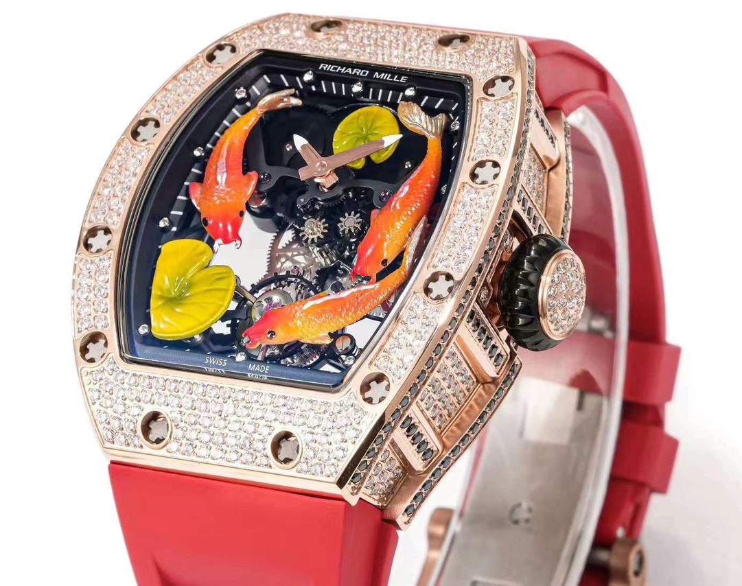 Richard Mille RM S10 Koi Tourbillon Rose Gold Diamond Case Side Angle Detail