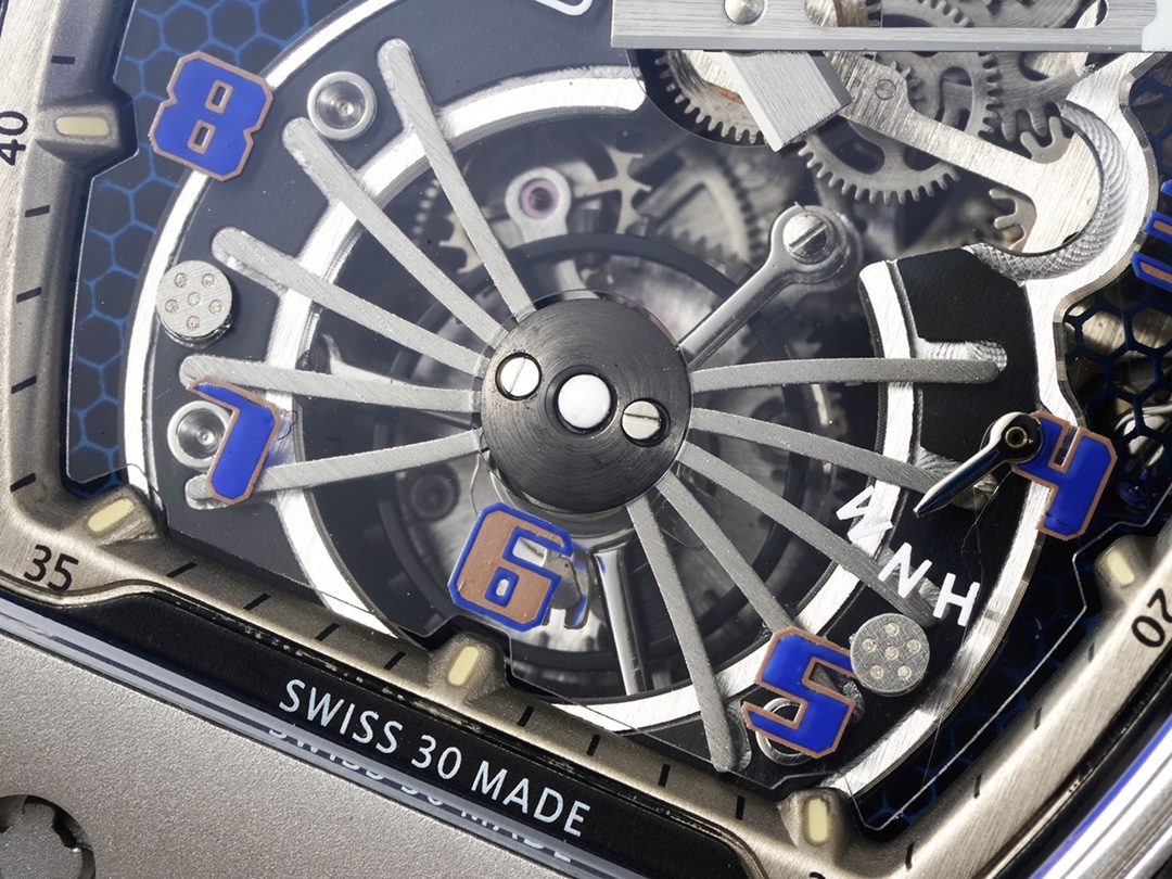 Richard Mille RM 21-01 Aerodyne Tourbillon Replica White Rubber Strap White Black Case Movement Detail Close-Up