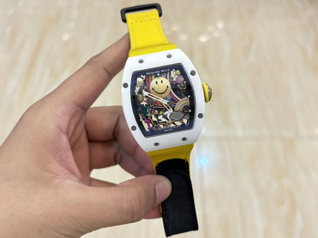 Richard Mille RM 88 Smiley White Case Yellow Nylon Strap Openworked Dial Full Strap View