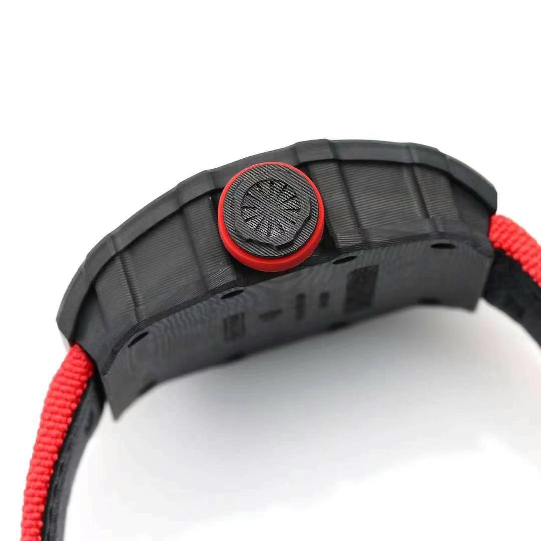 Richard Mille RM 35-01 Rafael Nadal Carbon Fiber Case Red Strap Side Profile Crown Detail
