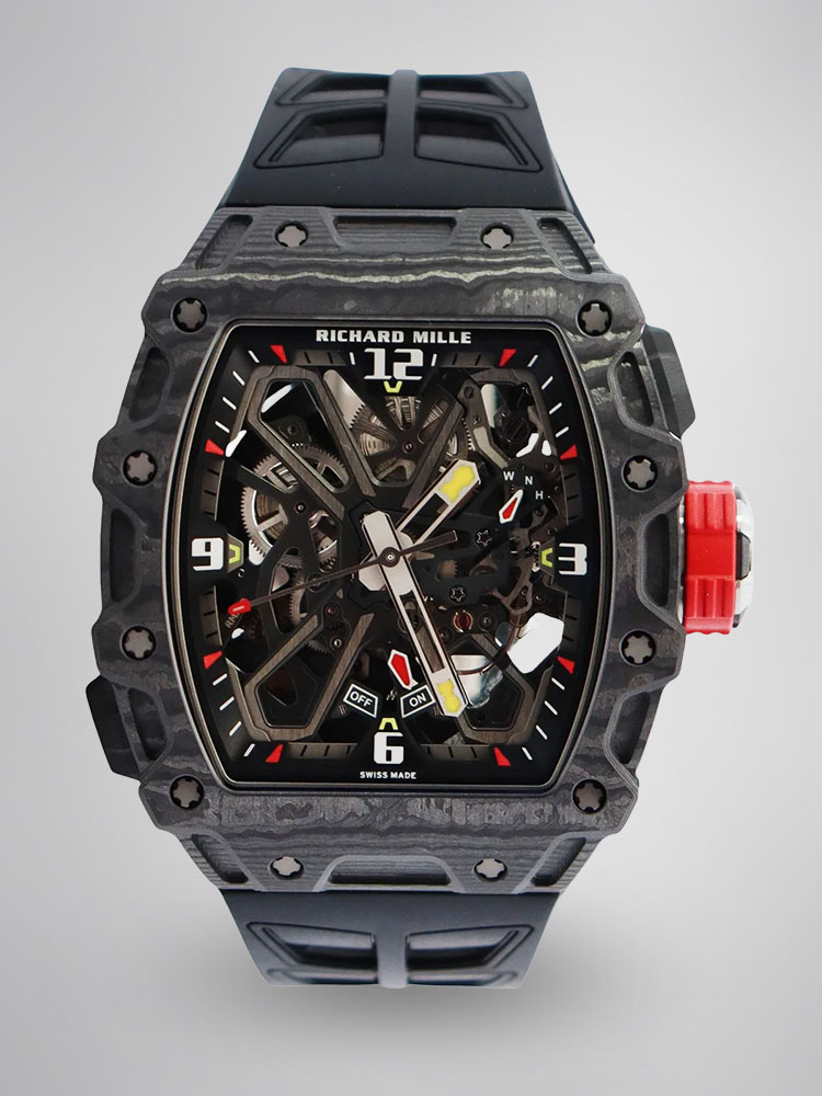 Richard Mille RM35 Series RM35-03 Black Carbon Fiber Skeleton Watch Front View Luxury Automatic Watch