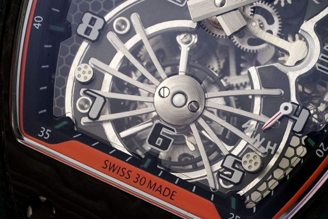 Richard Mille Aerodyne Collection RM21-02 Green Orange Detail View Tourbillon Movement Close Up
