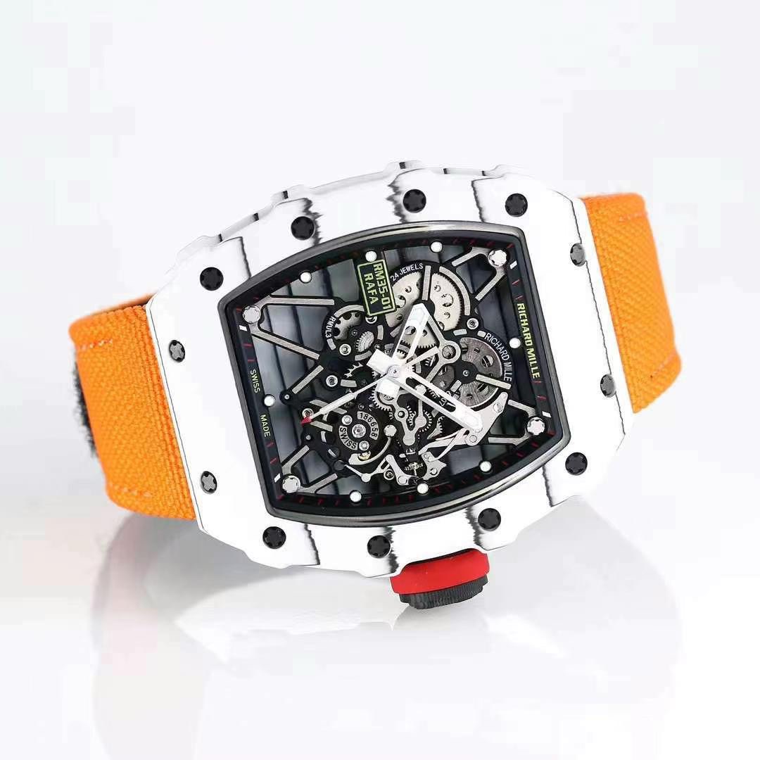 Richard Mille RM35-01 Rafael Nadal White NTPT Carbon Case Orange Strap Angled View