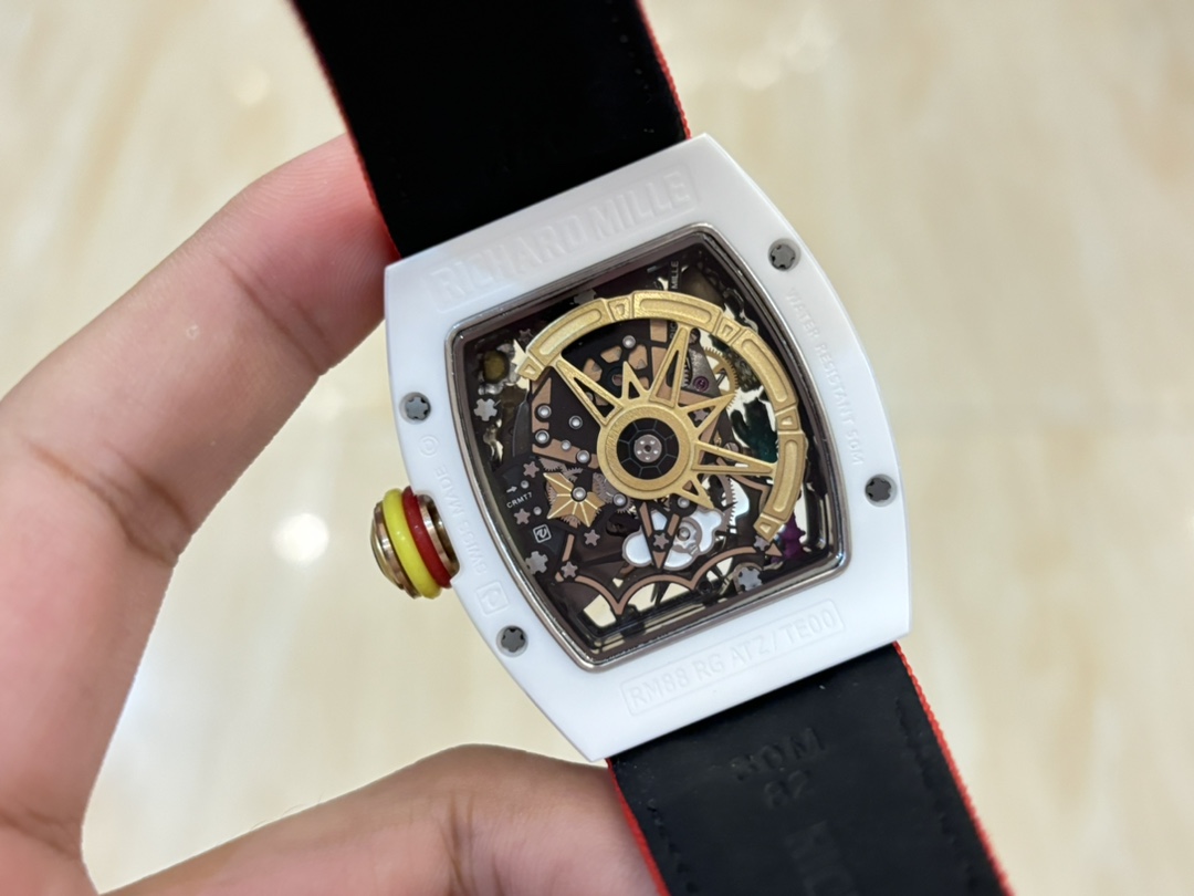 Richard Mille RM88 Smiley White Case Skeleton Dial Red Black Nylon Strap Caseback Detail View