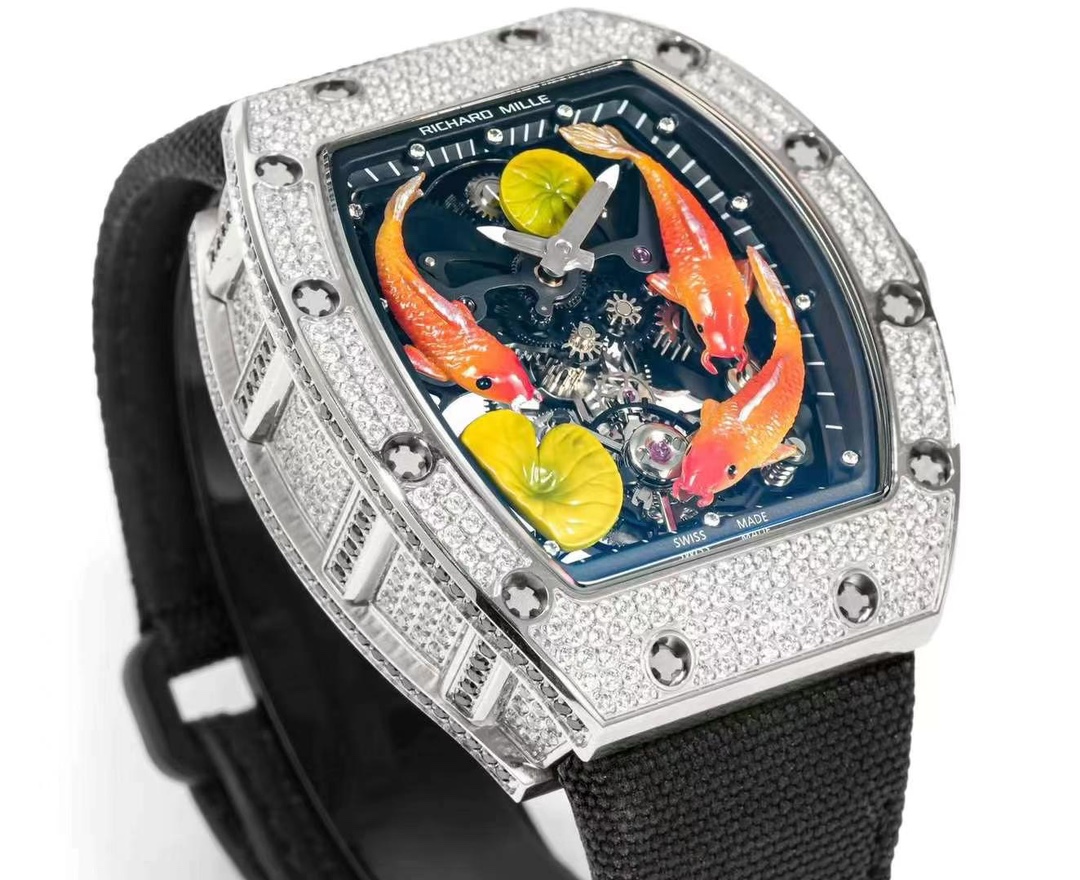 Richard Mille RM S10 Koi Tourbillon Stainless Steel Diamond Case Angled Side View