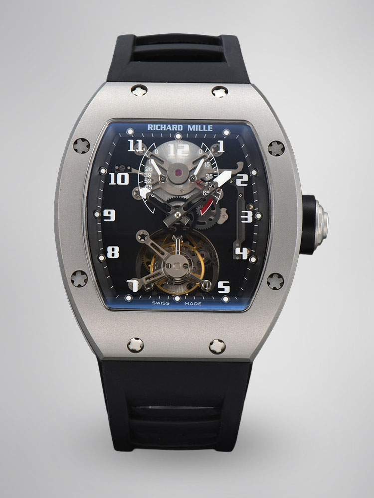 Richard Mille RM001 Tourbillon Titanium Skeleton Black Rubber Strap Front View