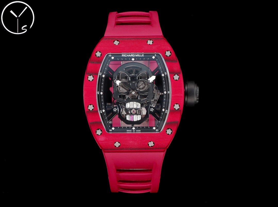 Richard Mille RM52 Tourbillon Red Ceramic Red Rubber Strap Front View Black Background