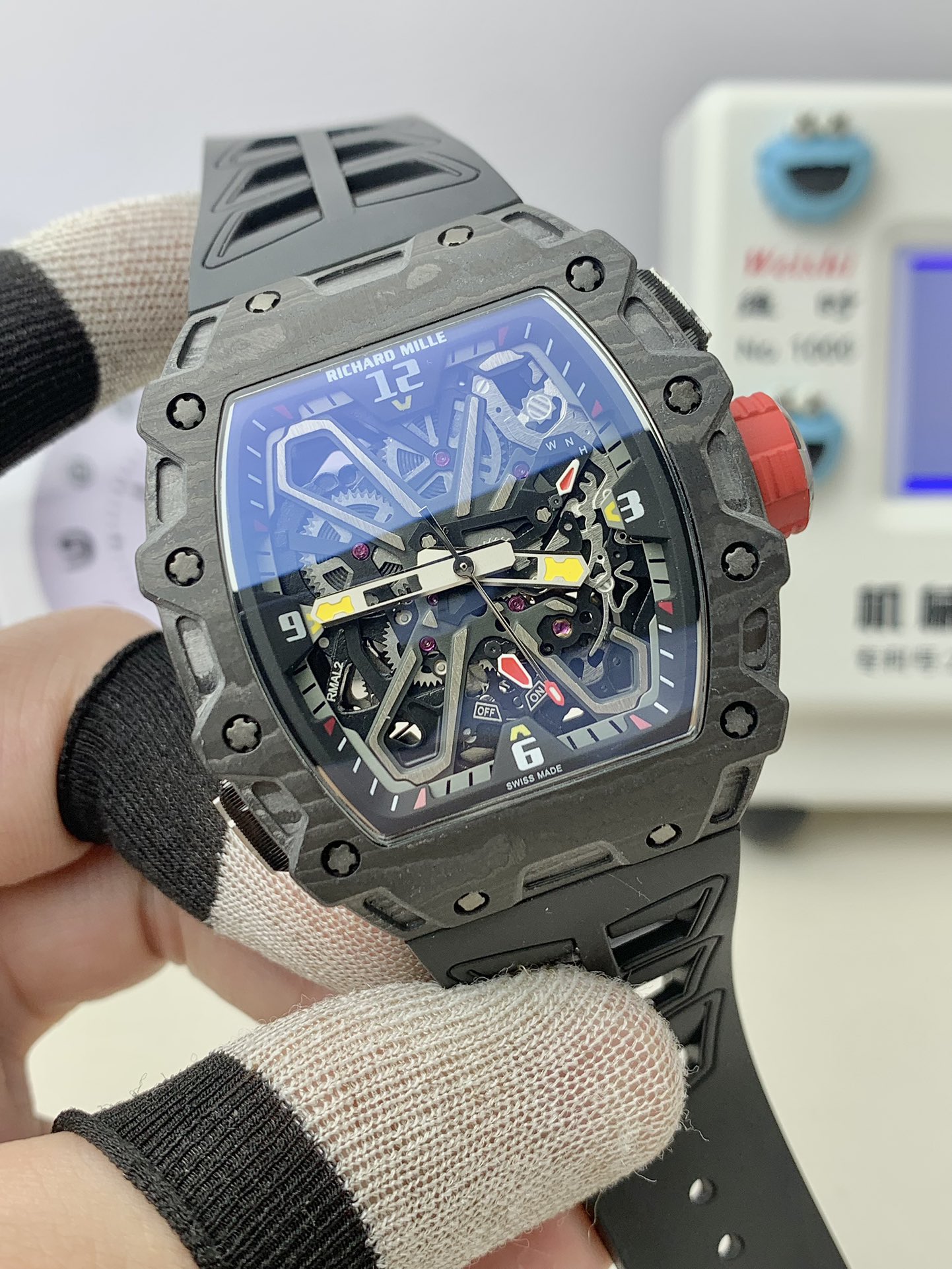 Richard Mille RM35 Series RM35-03 Black Carbon Fiber Skeleton Watch Front Angle Detail View Luxury Automatic Watch