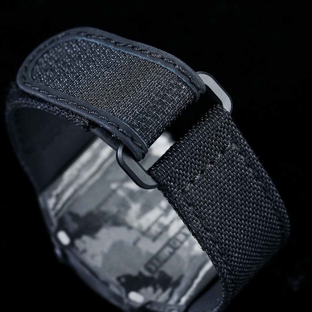 Richard Mille RM Series RM27-05 black carbon fiber case black fabric strap watch strap texture detail view