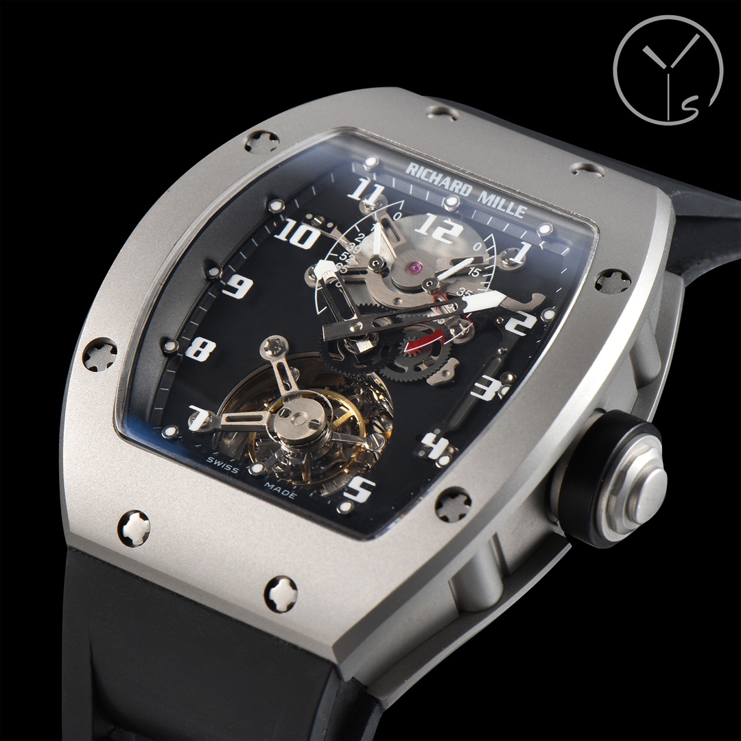 Richard Mille RM001 Tourbillon Titanium Skeleton Black Rubber Strap Dial Mechanism Close-Up