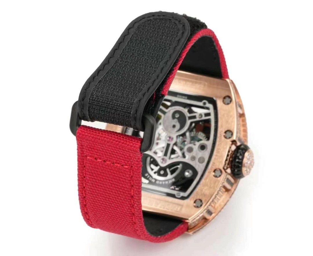 Richard Mille RM S10 Koi Tourbillon Rose Gold Case Red Nylon Strap Back Strap Detail View