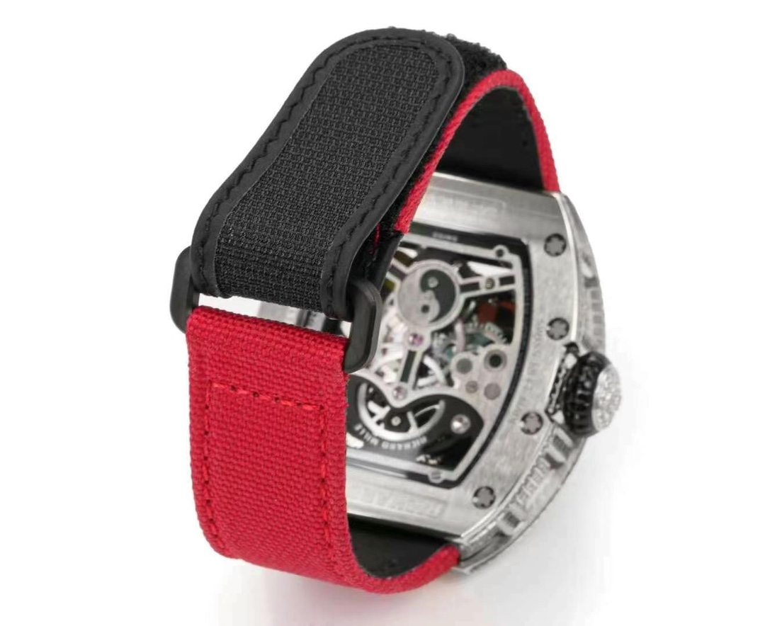 Richard Mille RM S10 Koi Tourbillon Diamond Case Skeleton Dial Red Black Nylon Strap Strap Detail View