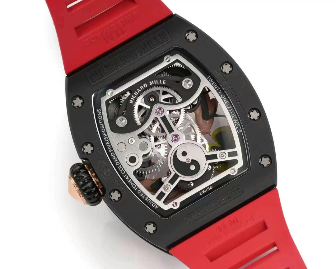 Richard Mille RM S10 Koi Tourbillon Black Case Transparent Back Movement Detail View