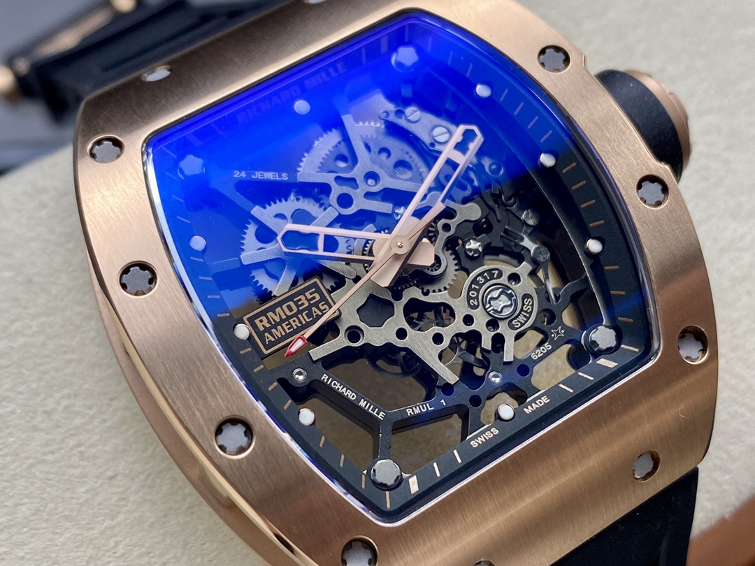 Richard Mille RM035 Americas Edition Rose Gold Case Black Rubber Strap Macro Dial Detail