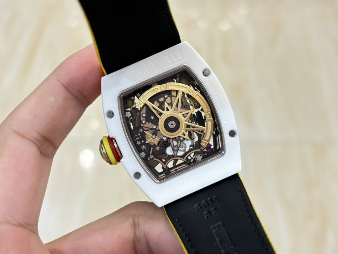 Richard Mille RM 88 Smiley White Case Yellow Nylon Strap Movement Back Detail View