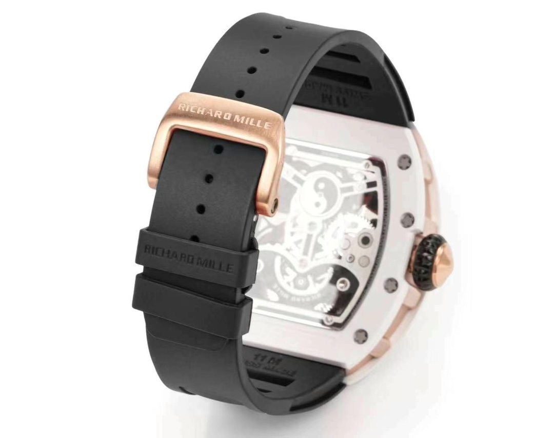 Richard Mille RM S10 Koi Tourbillon Black Rubber Strap White Ceramic Case Strap Buckle Detail View