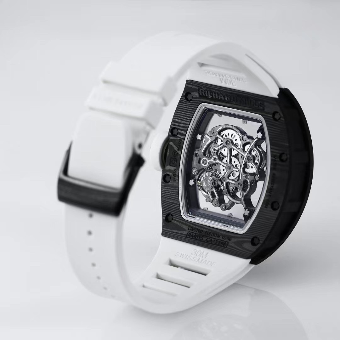 Richard Mille RM055 NTPT Carbon Case White Rubber Strap Rear Perspective View