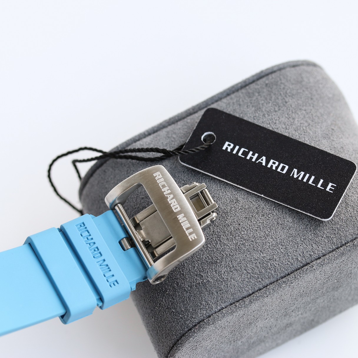 Richard Mille RM11-03 Chronograph Carbon Fiber Blue Ceramic Blue Rubber Strap Clasp Detail
