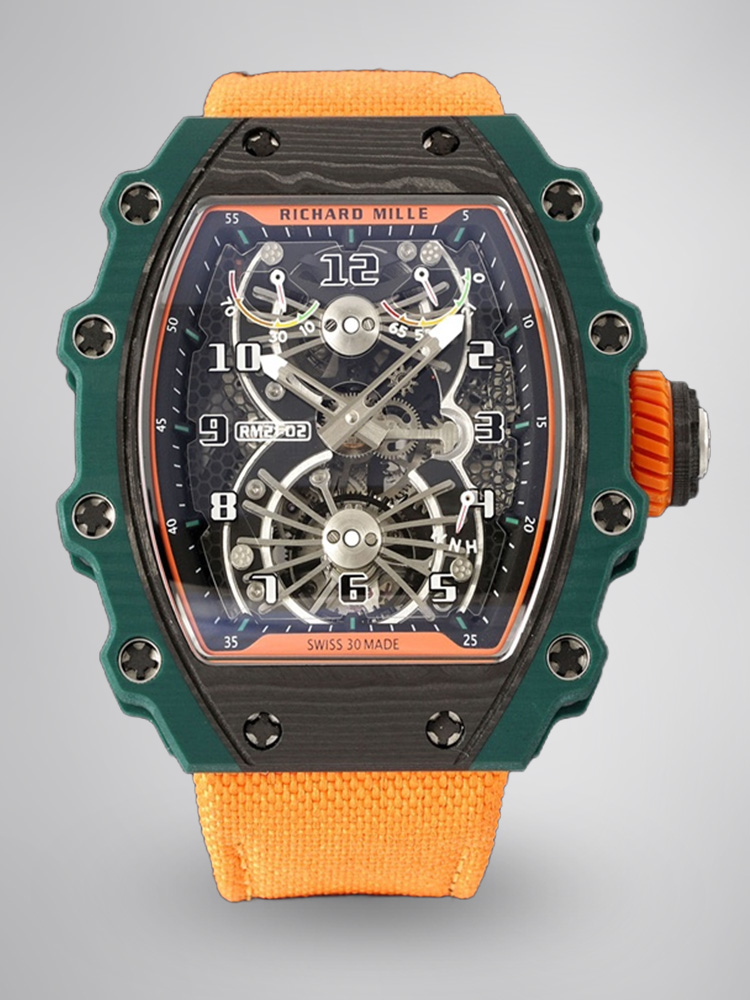 Richard Mille Aerodyne Collection RM21-02 Green Orange Front View Tourbillon Skeleton Dial