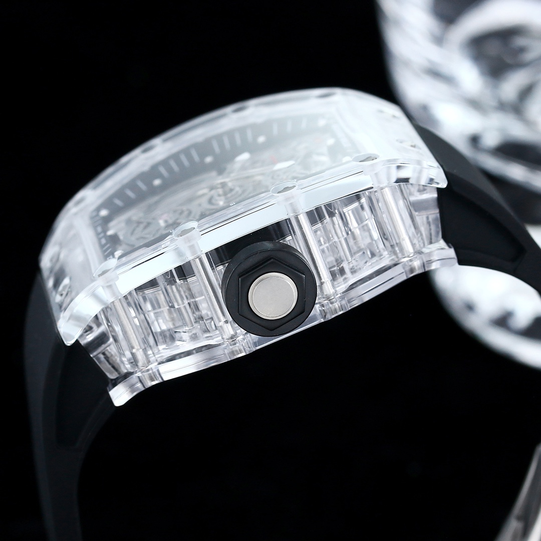 Richard Mille RM56 Collection RM56-01 Transparent Case with Black Strap Side View Crown Structure