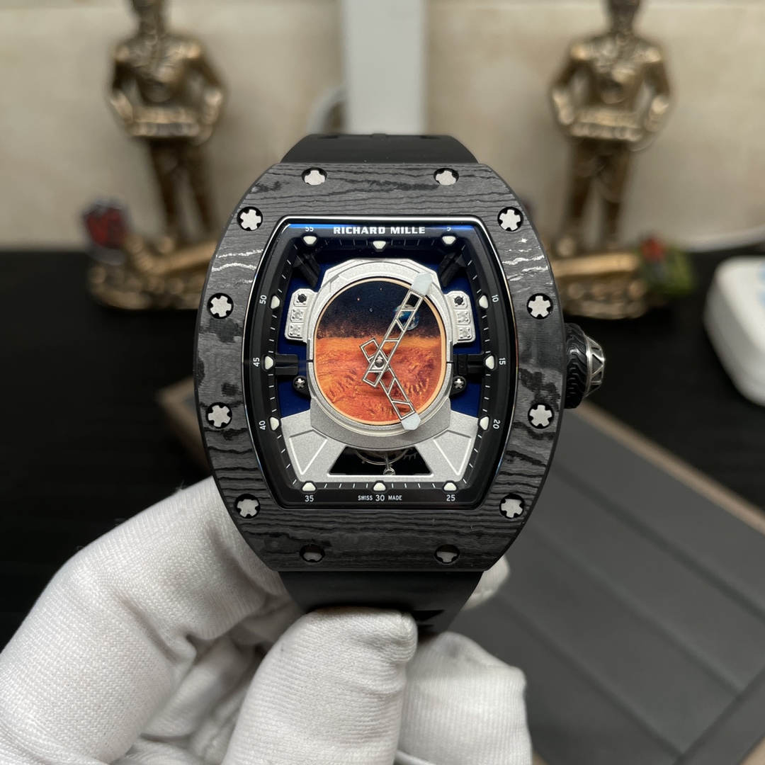 Richard Mille RM 52-05 Tourbillon Pharrell Williams Carbon Case Black Front Wrist Shot
