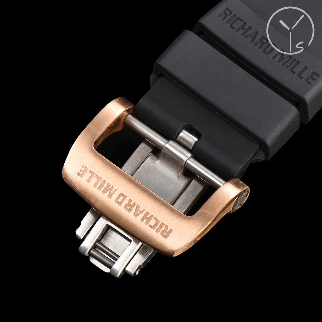 Richard Mille RM001 Rose Gold Clasp Black Rubber Strap Detail Close-Up