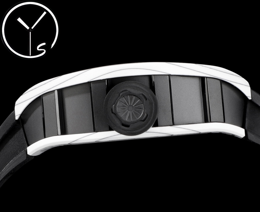 Richard Mille RM 052 Skull White Ceramic Case Black Rubber Strap Crown Side Profile Detail View