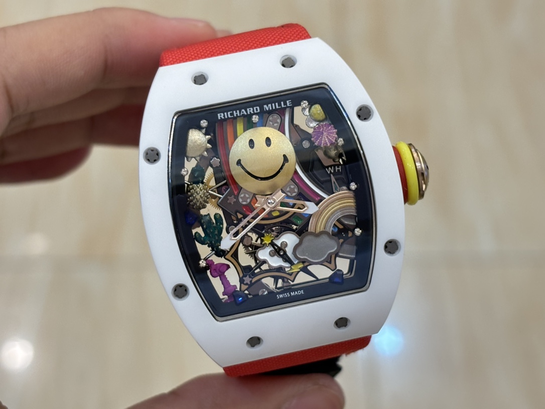 Richard Mille RM88 Smiley White Case Skeleton Dial Red Black Nylon Strap Handheld Front View