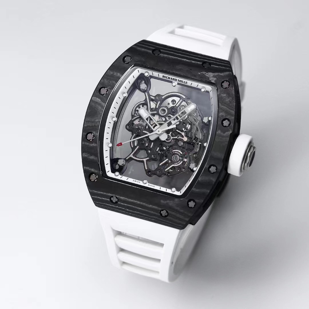 Richard Mille RM055 NTPT Carbon Case White Rubber Strap Skeleton Dial Perspective View