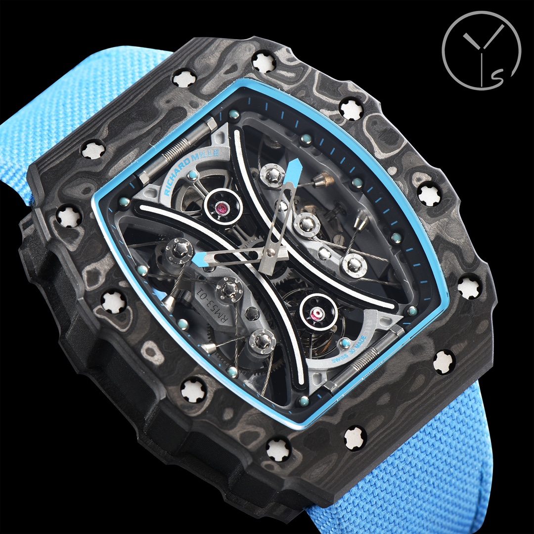 Richard Mille RM53-01 Tourbillon Carbon Fiber Case Skeleton Dial Angle View