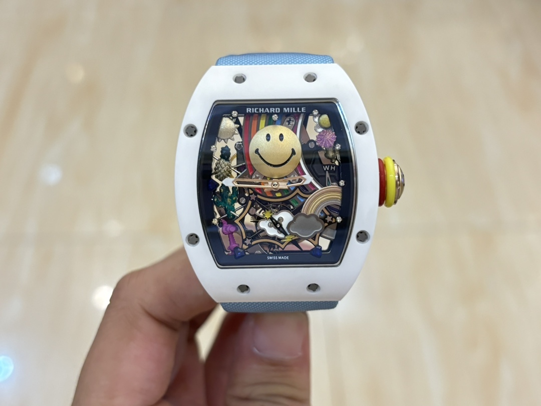 Richard Mille RM88 Smiley Tourbillon White Blue In Hand Front View Lifestyle Luxury Watch