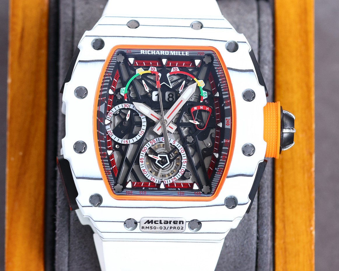 Richard Mille RM50-03 McLaren White Carbon Fiber Case White Strap Skeleton Dial Detail View