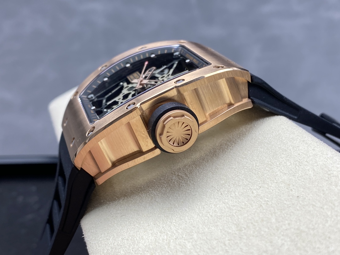 Richard Mille RM035 Americas Edition Rose Gold Case Black Rubber Strap Side Profile Crown Detail