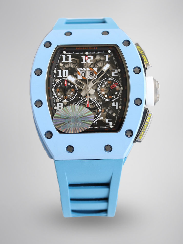Richard Mille RM11-03 Chronograph Carbon Fiber Blue Ceramic Blue Rubber Strap Front View