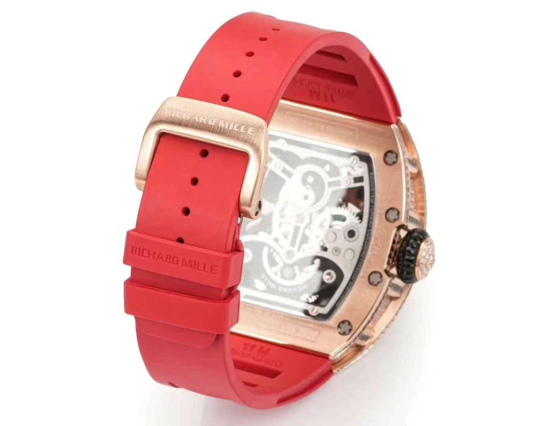 Richard Mille RM S10 Koi Tourbillon Rose Gold Diamond Red Rubber Strap Back View