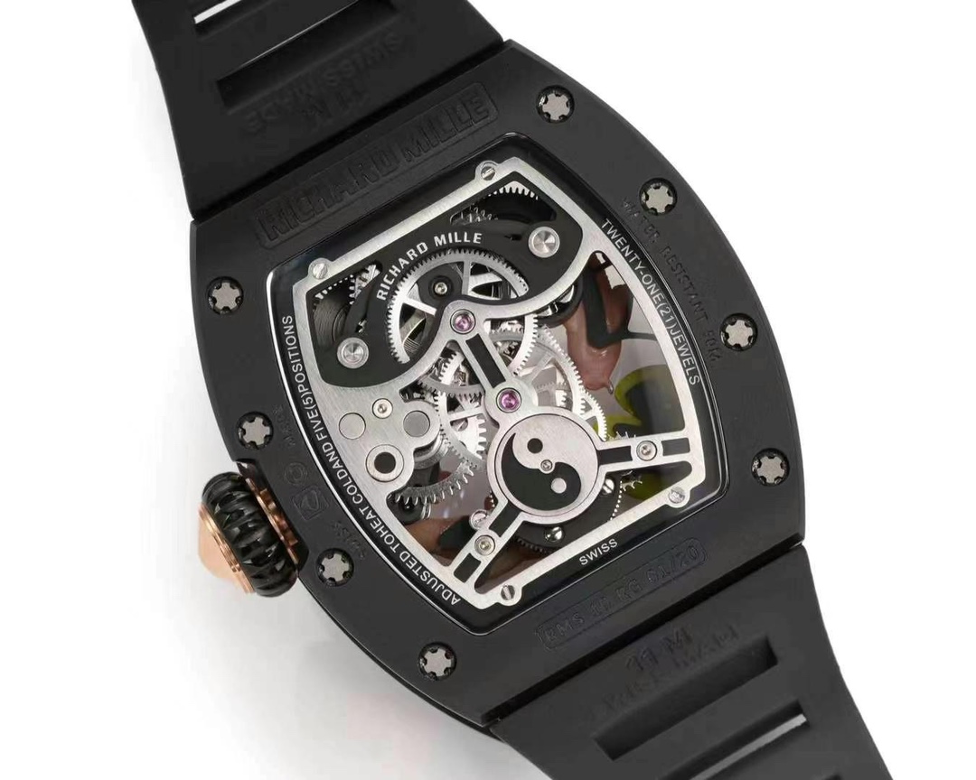 Richard Mille RM S10 Koi Tourbillon Black Case Transparent Back Movement Detail View