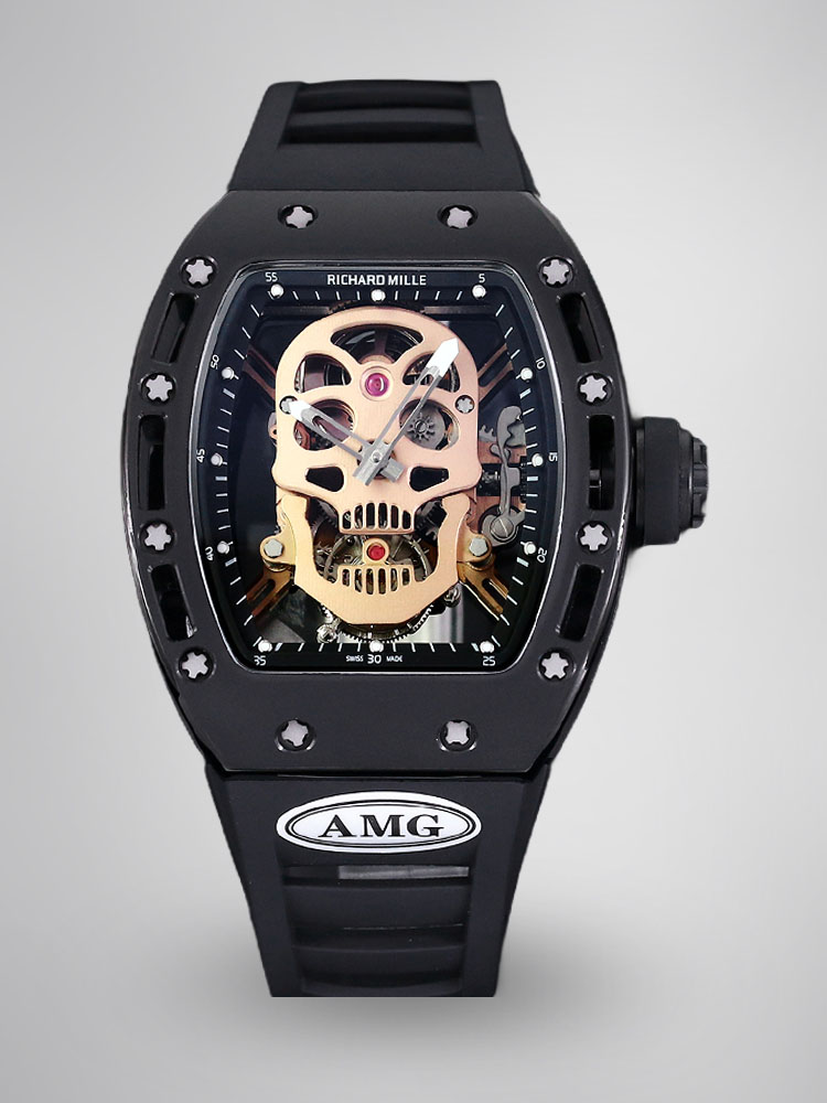 Richard Mille RM052 Skull Tourbillon 43mm Black Skeleton Dial Black Rubber Strap Front View