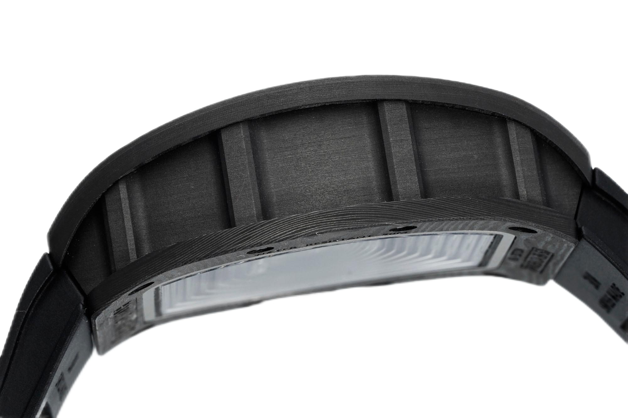 Richard Mille RM055 Carbon Fiber Black Rubber Strap Case Curve Detail View