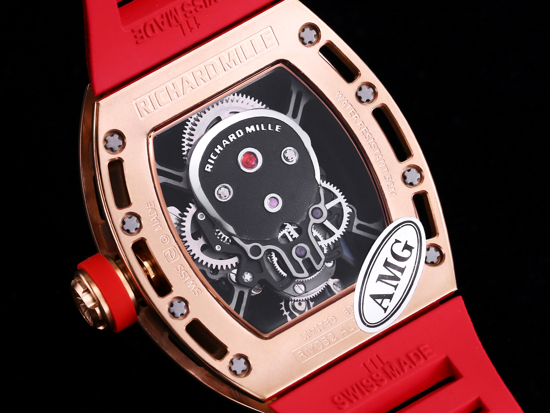 Richard Mille RM052 Collection RM052 Red Rubber Strap with Rose Gold Case Caseback Movement Detail View