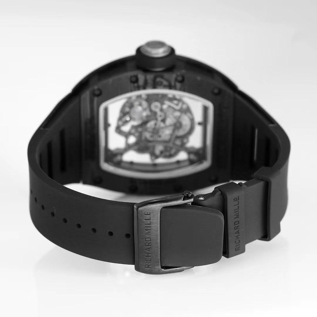 Richard Mille RM055 Carbon Fiber Black Case Black Rubber Strap Clasp Detail View