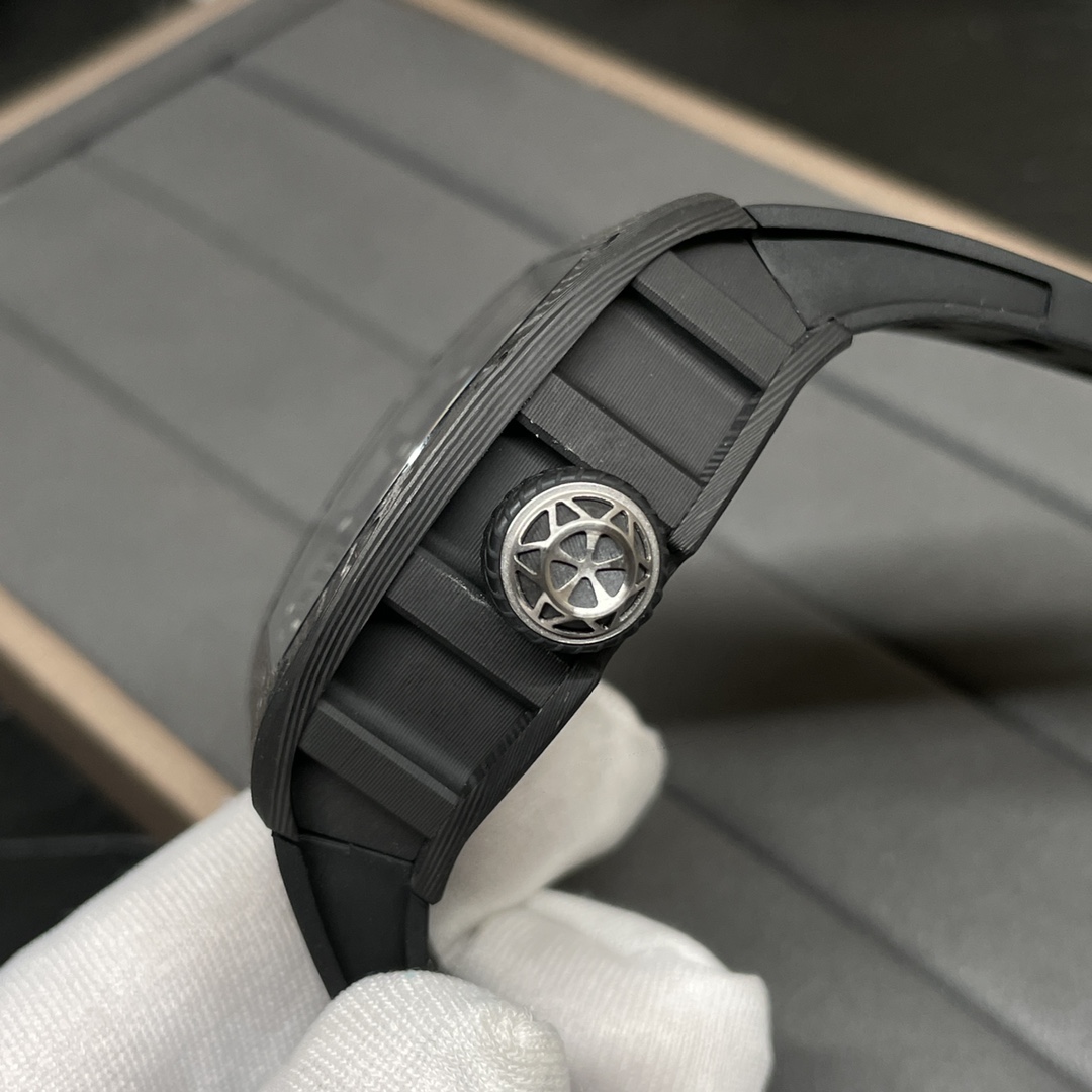 Richard Mille RM 52-05 Tourbillon Pharrell Williams Carbon Case Black Crown Detail View