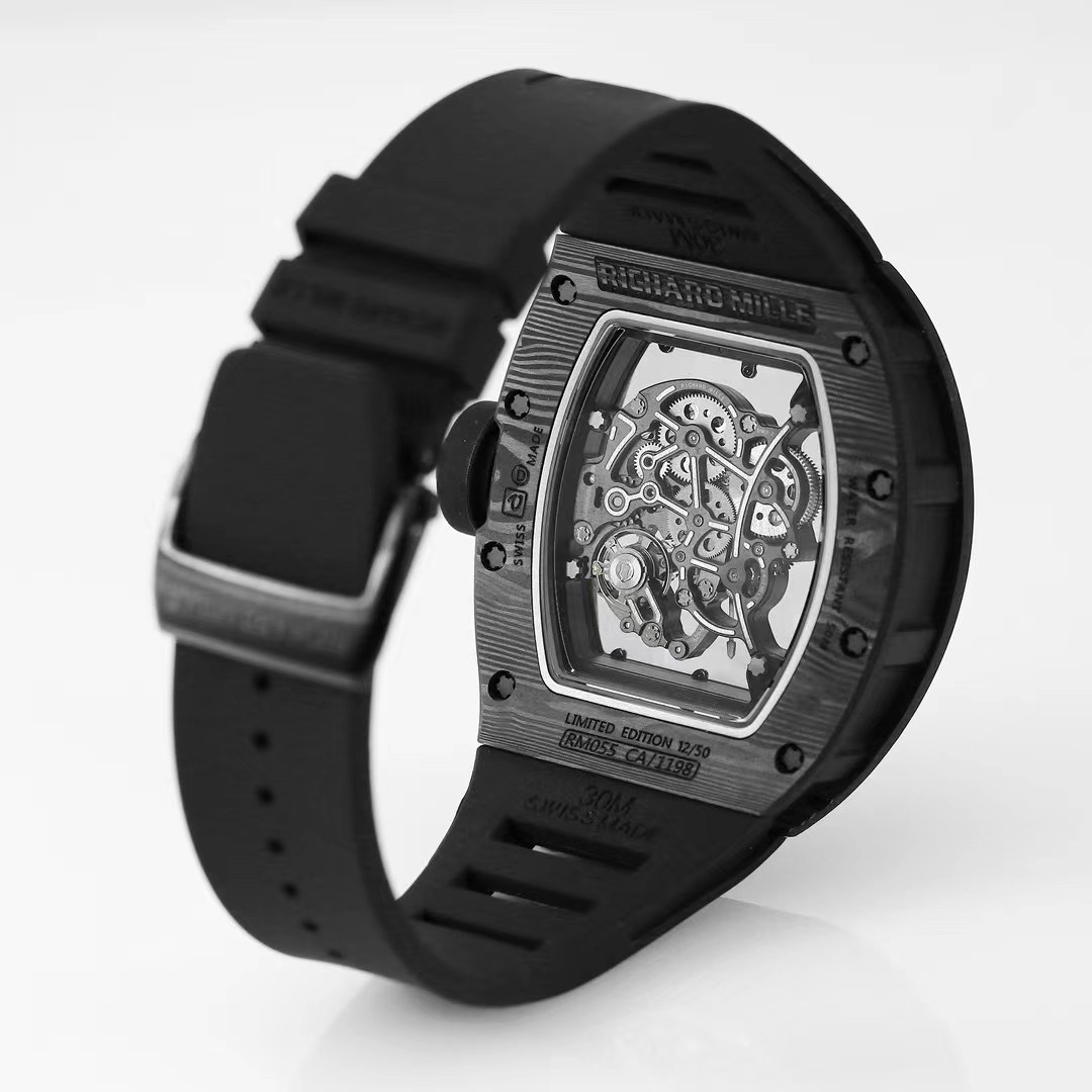 Richard Mille RM055 Carbon Fiber Black Case Black Rubber Strap Back Case View