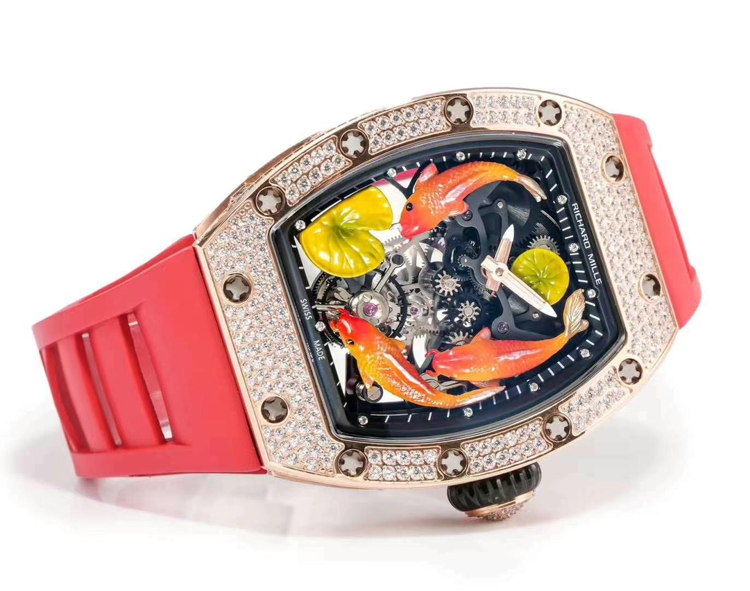 Richard Mille RM S10 Koi Tourbillon Rose Gold Diamond Full Watch Angled View