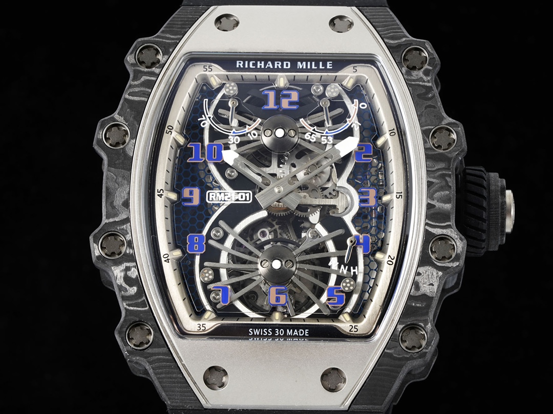 Richard Mille RM 21-01 Aerodyne Tourbillon Replica White Rubber Strap White Black Case Dial Close-Up Front Detail