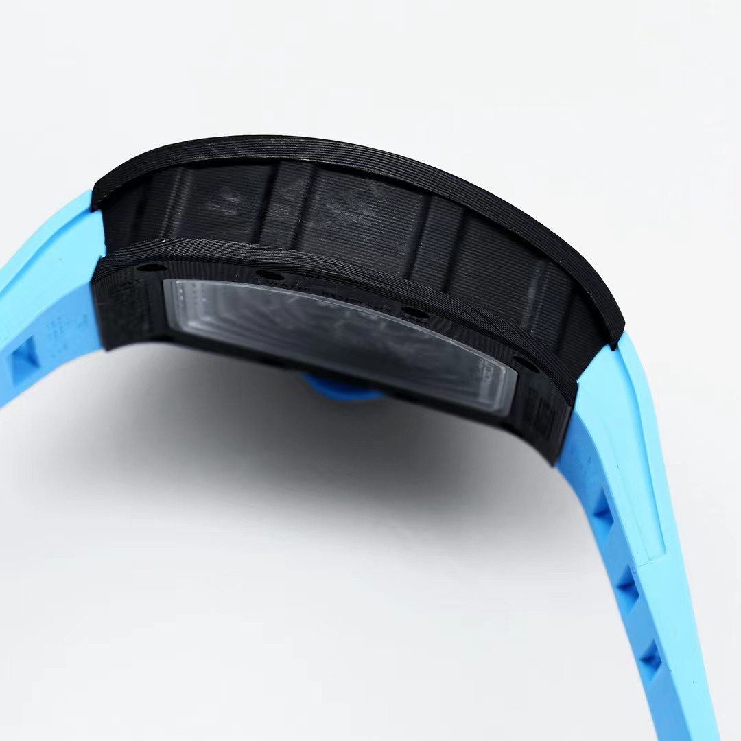 Richard Mille RM055 Black NTPT Carbon Light Blue Strap Case Profile Thickness Detail View