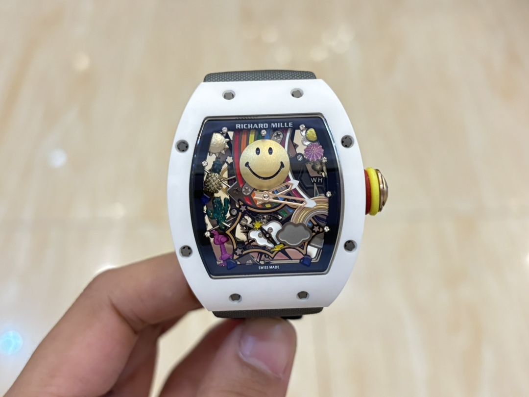 Richard Mille RM Series RM088 white case black strap smiley skeleton tourbillon watch front view