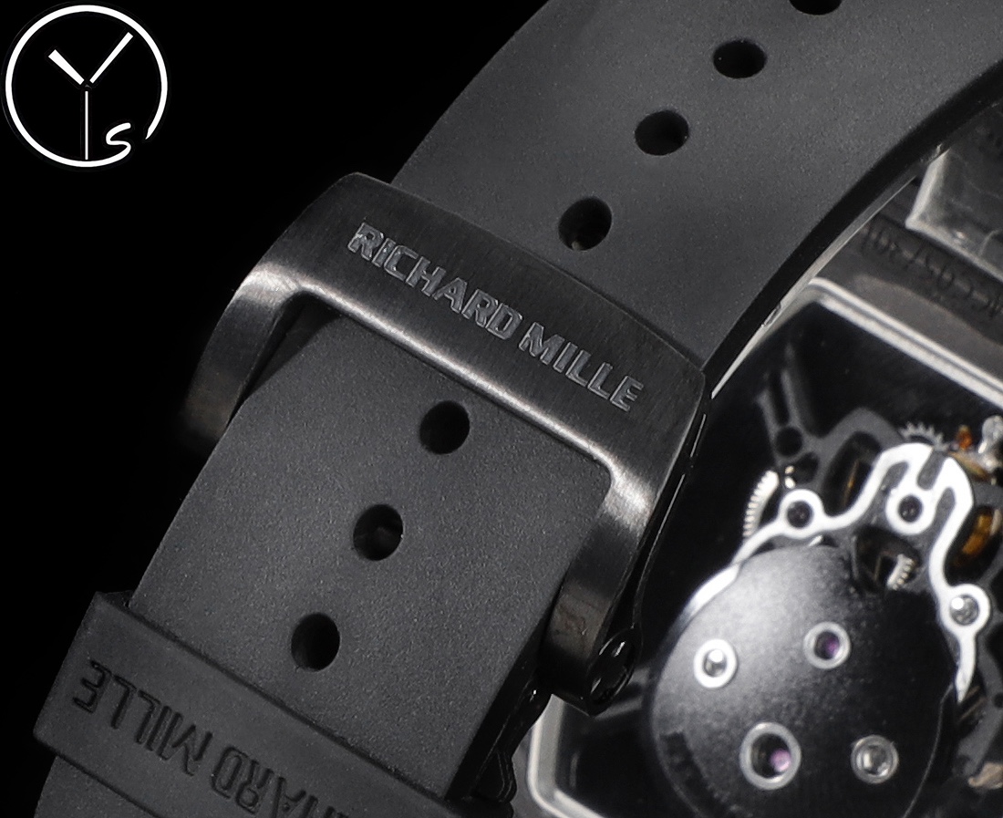 Richard Mille RM Series RM 52-01 carbon fiber camouflage case black rubber strap buckle detail view