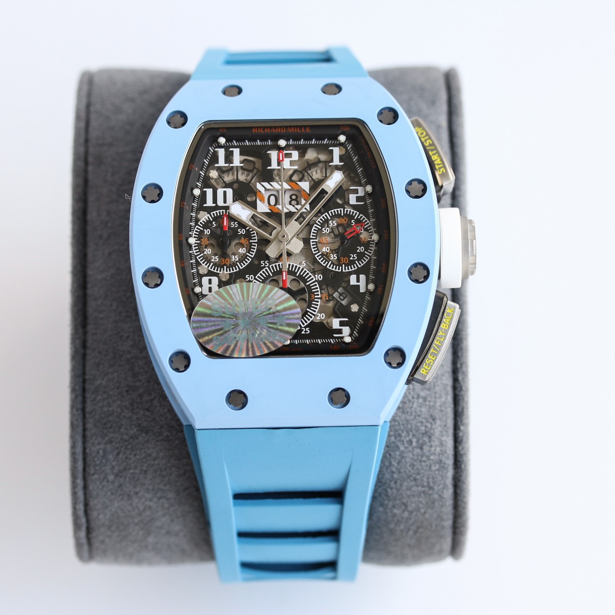Richard Mille RM11-03 Chronograph Carbon Fiber Blue Ceramic Black Skeleton Dial Close-Up