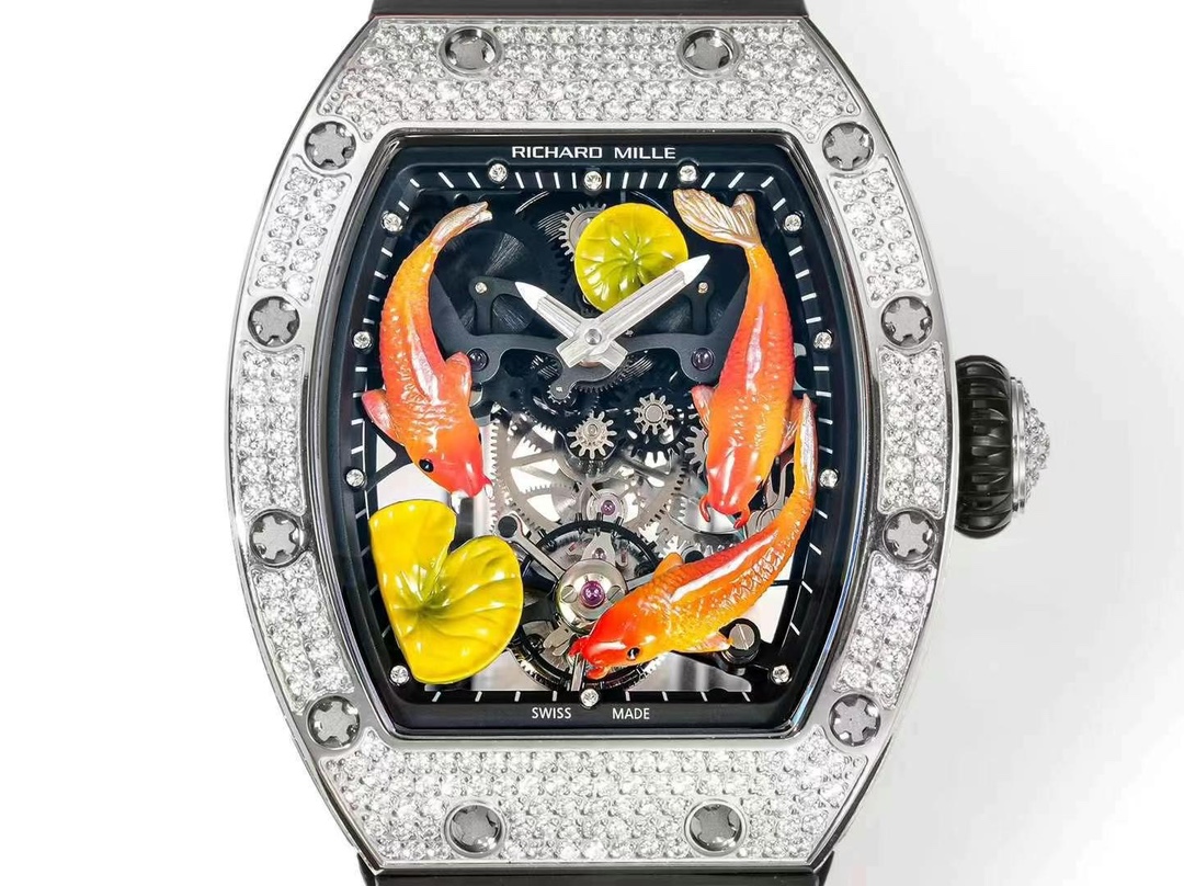 Richard Mille RM S10 Koi Tourbillon Diamond Case Koi Fish Skeleton Dial Front Detail