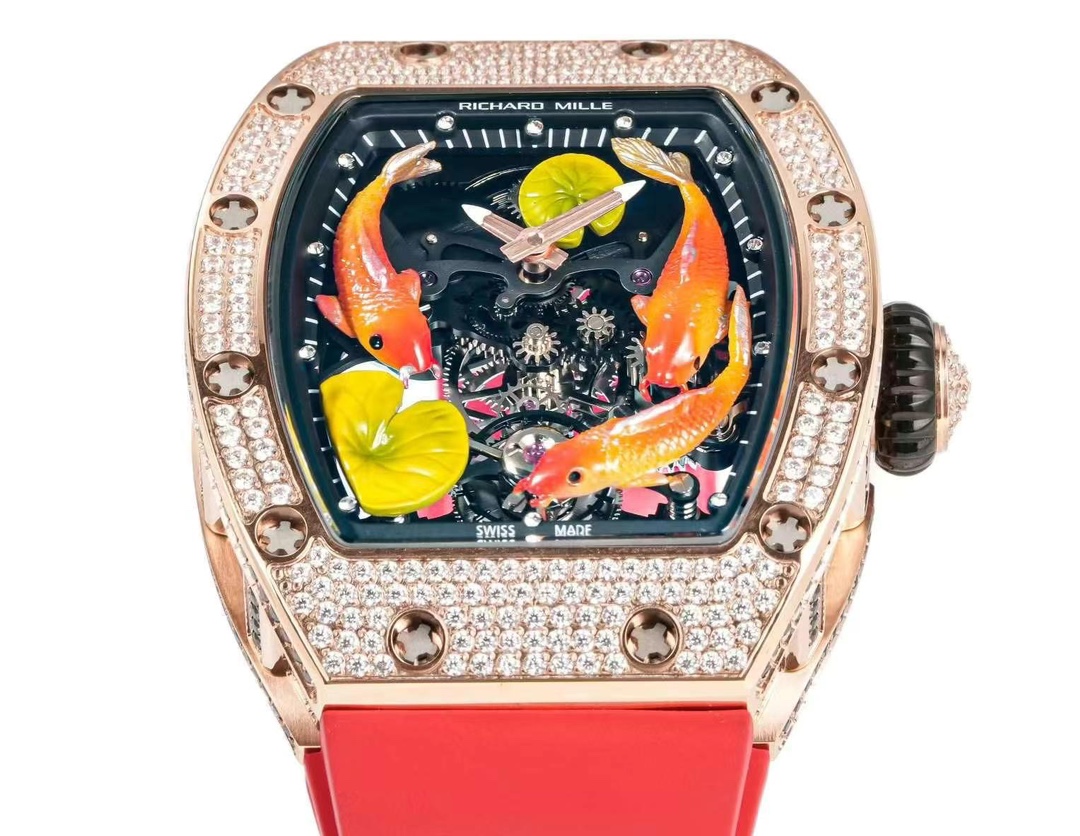 Richard Mille RM S10 Koi Tourbillon Rose Gold Diamond Skeleton Dial Close-Up Detail